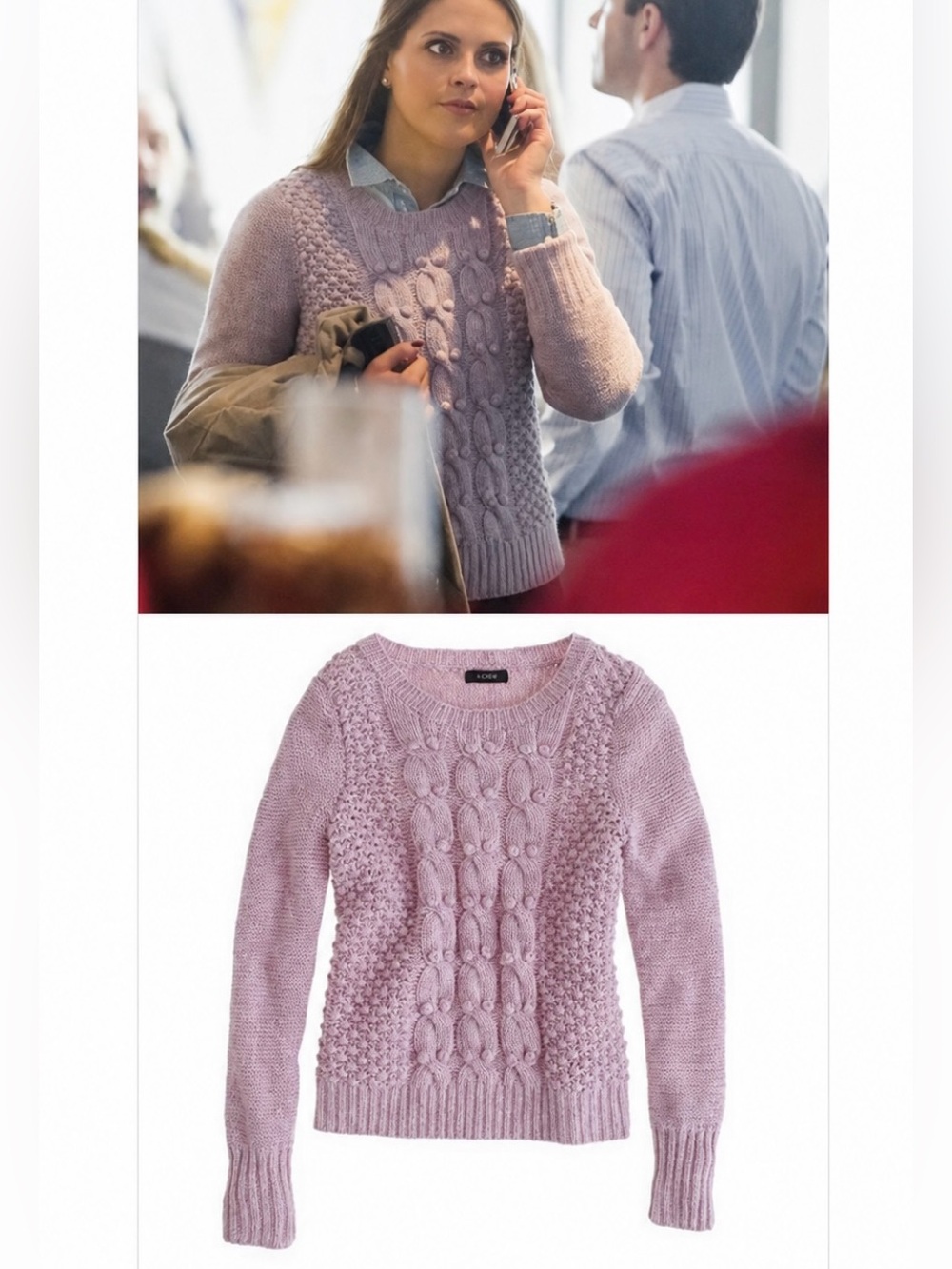J. Crew 100% Lambswool Hand Knit Popcorn Knit Mauve Princess Madeline Sweater